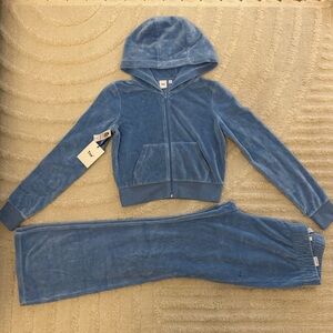 Aritzia TNA Velour Cerulean Blue Zip And Wide Leg Pant Set Women’s Size S And M